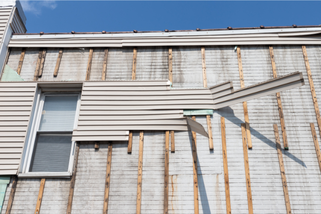 Damaged siding of a home